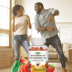 Nature's Way Vitamin D Gummies - Immune and Bone Support - 1000 IU Vitamin D3 per gummy - Strawberry, Peach and Mango Flavoured Gummies - 60 Gummies