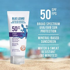 BLUE LIZARD Sport SPF 50 Twin Pack, Mineral-Based Sunscreen Lotion for Athletes, Paraben-Free, Fragrance-Free, Non-Greasy Broad Spectrum Sun Protection, 89ml Tube, Pack of 2