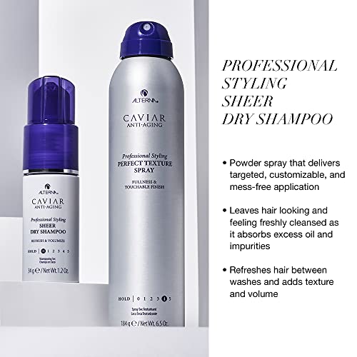 Alterna Caviar Professional Styling Sheer Dry Shampoo, 34 g | Refresh & Volumize Powder Spray | Extends the Life of Blowouts | Sulfate & Paraben Free