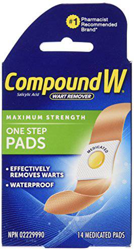 Compound W Wart Remover, One Step Pads - 14 Count - Salicylic Acid, Maximum Strength, For Common/Plantar Wart Removal