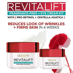 L'Oréal Paris Day Moisturizer Fragrance-Free + Eye Cream Kit, Revitalift Skincare, with Pro Retinol and Centella Asiatica, to Reduce the look of Wrinkles, 50ml & 15ml, 2 Count Kit.