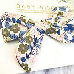 Baby Wisp - Headband - Victoria Bow - Blue Floral - Baby, Infant, Hair Accessory