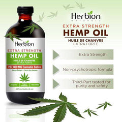 Herbion Natural Extra Strength Hemp Oil - For Calmness - Cognitive Function - And Improved Sleep - 237,000mg in 8oz Bottle - Made In Canada