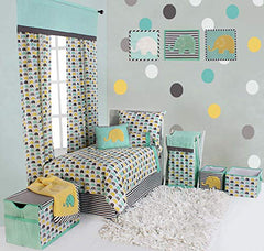 Bacati Elephants Unisex Fabric Storage Box/Tote, Mint/Yellow/Grey