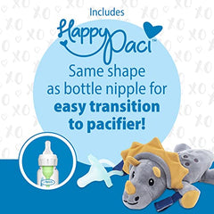 Dr. Brown's Baby Lovey Pacifier & Teether Holder, Triceratops with Grey HappyPaci, 100% Silicone, 0-6m