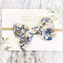 Baby Wisp - Headband - Victoria Bow - Blue Floral - Baby, Infant, Hair Accessory