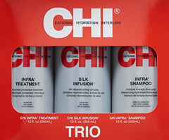 CHI Infra Trio Kit, Includes Infra Shampoo, Infra Thermal Protective Treatment, & Silk Infusion For Hair Strength & Shine, Paraben & Sulfate-free, 3 Products, 12 Oz