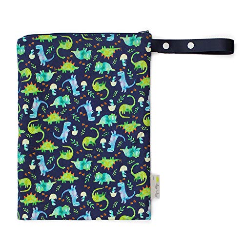 Itzy Ritzy Sealed Wet Bag with Adjustable Handle - Washable & Reusable Wet Bag with Water Resistant Lining Ideal for Swimwear, Diapers, Gym Clothes & Toiletries; Measures 11" X 14", Dinosaur