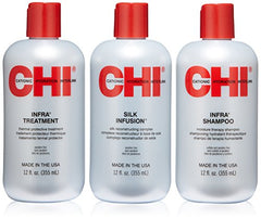 CHI Infra Trio Kit, Includes Infra Shampoo, Infra Thermal Protective Treatment, & Silk Infusion For Hair Strength & Shine, Paraben & Sulfate-free, 3 Products, 12 Oz