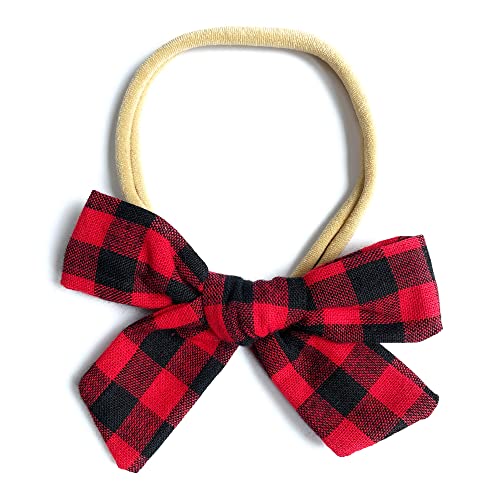 Baby Wisp - Headband - Hand Tied Bow - Red Buffalo Plaid - Baby, Infant, Hair Accessory