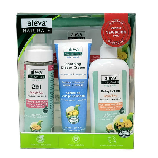 Aleva Naturals Newborn Baby Care Kit includes: Bamboo Baby Wipes, Daily Soothing Moisturizer and Diaper Cream, 2 in 1 Hair & Body Wash - Plant-Based and Organic Formula, Hypoallergenic, 4 Piece Set