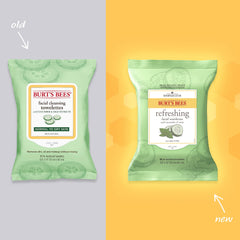 Burt's Bees Refreshing Facial Cleanser Towelettes and Makeup Remover Wipes for All Skin Types with Cucumber & Mint Made with Repurposed Cotton, 30 Count