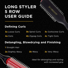 Denman Curly Hair Brush D143-5 Row Styling Mini Brush With Long Handle for Detangling, Separating, Shaping and Defining Curls and Smoothing Hair- For Women and Men