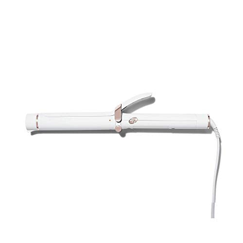 T3 SinglePass Curl Professional Curling Iron Custom Blend Ceramic Long Barrel Curling and Wave Iron with Adjustable Heat Settings for Shiny Smooth Curls and Waves, White/Rose Gold