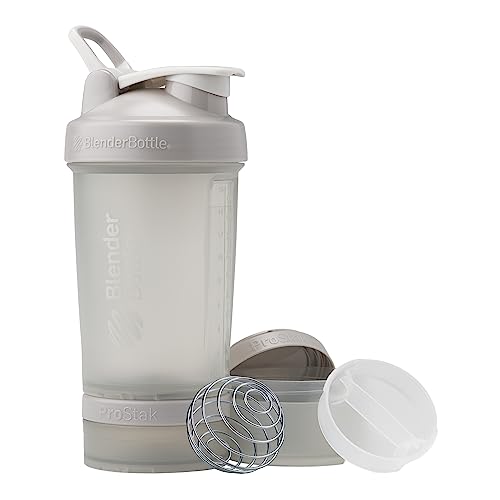 BlenderBottle Shaker Bottle with Pill Organizer and Storage for Protein Powder, Classic V2 ProStak System, 22-Ounce, Smoke Grey