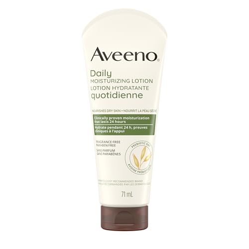 Aveeno Daily Moisturizing Lotion, Dry Skin, Non-Comedogenic, Prebiotic Oat, Daily Moisturizer, Fragrance Free, 71mL