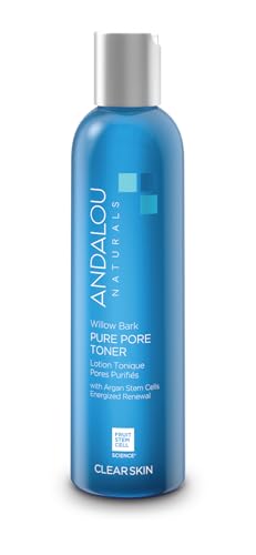 Andalou Naturals Clear Skin Willow Bark Pure Pore Toner - Argan Oil and Willow Bark Facial Toner, Energized Skin Renewal for Clear and Healthy Skin, 178 mL.