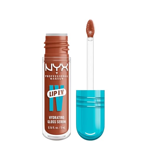 NYX Professional Makeup Lip IV Hydrating Gloss Stain, Lip Gloss, Infused with VITAMINS & COCONUT WATER, Up to 12HR Hydration, High Pigment, Wet Shine Finish, Shade: Caramel Drip