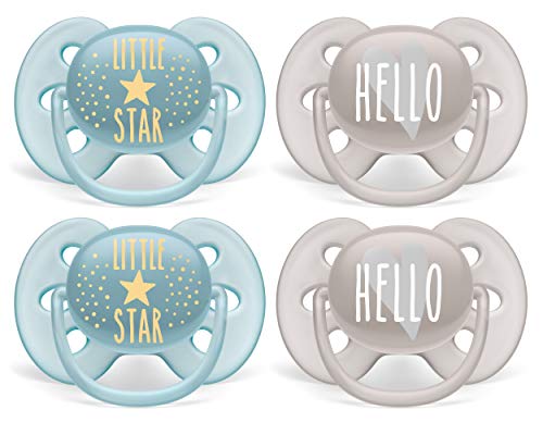 Philips Avent Ultra Soft Pacifier 6-18M, Little Star/Hello, 4 Pack