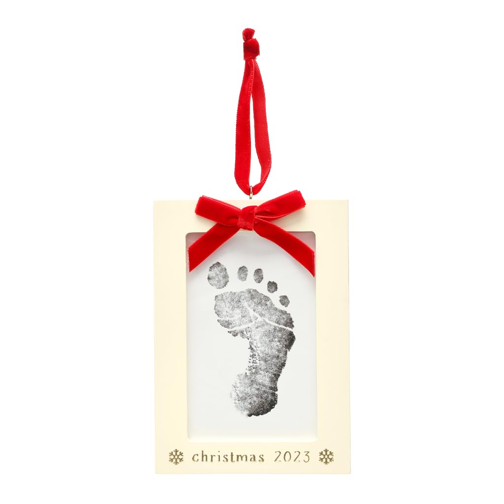 Pearhead Christmas 2023 Holiday Baby's Print Ornament with Clean-Touch Ink Pad, Baby's Print Handprint or Footprint Keepsake, Christmas Ornament with Ribbon, Nursery Décor Ornament