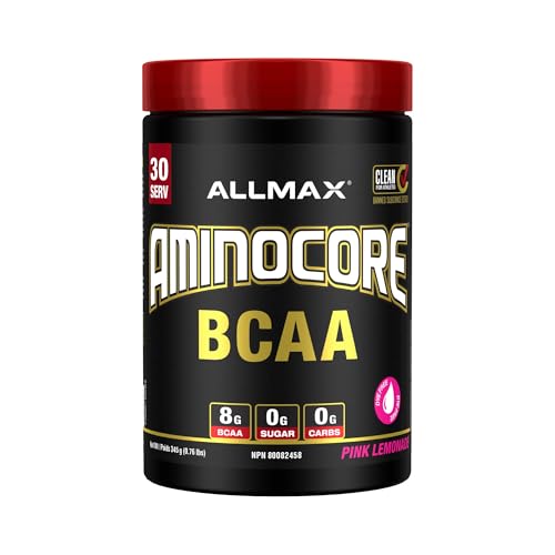 ALLMAX AMINOCORE BCAA Powder for Workout Muscle Recovery & Increased Endurance - Sugar Free, No Fillers 8.18 Grams Bcaas Amino Acids, B Vitamins for Women and Men - 30 Servings | Pink Lemonade, 345g