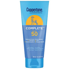 Coppertone Complete SPF 50 Sunscreen Lotion, Lightweight and Moisturizing Sunscreen, Water Resistant Face and Body Sunscreen Broad Spectrum SPF 50 UVA/UVB Protection, Oxybenzone Free, 148mL