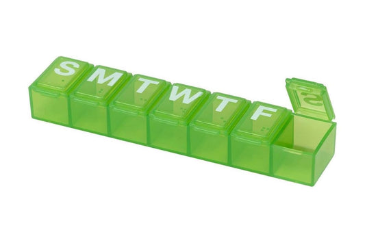 EZY DOSE Weekly (7-Day) Pill Organizer, Vitamin and Medicine Box, Small Compartments, Assorted Colors, 1 Count, Made in the USA