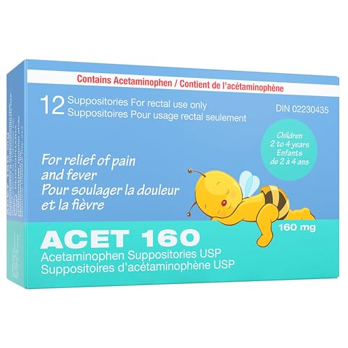 ACET Suppository for Fever & Pain 160mg - Fever Reducer Suppositories for Children (2-4 Years) - Comfortable & Safe Acetaminophen Suppository - For Rectal Use Only