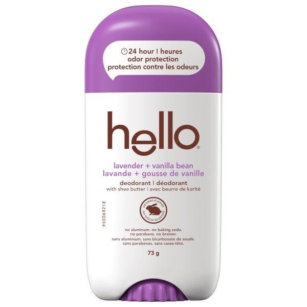 Hello Lavender + Vanilla Bean Natural Deodorant with Shea Butter, Aluminum Free, Parabens Free, 73g