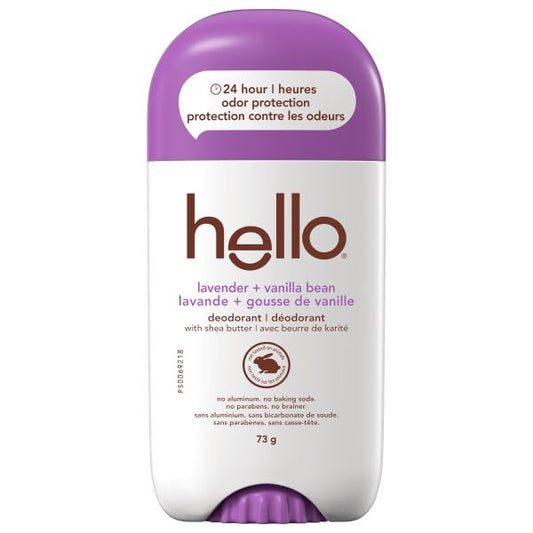 Hello Lavender + Vanilla Bean Natural Deodorant with Shea Butter, Aluminum Free, Parabens Free, 73g