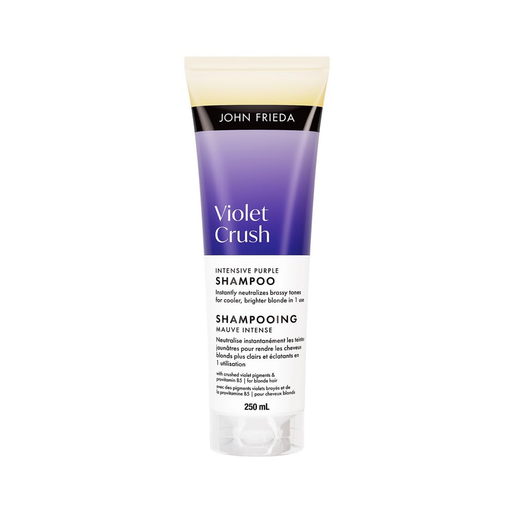 John Frieda Violet Crush Intense Purple Shampoo for Brass Repair of Natural, Colour-Treated, and Bleached Blonde Hair | Neutralizes Brassiness and Yellow tones | Cool tone blonde | Intense Purple Pigments (250 mL) Packaging May Vary