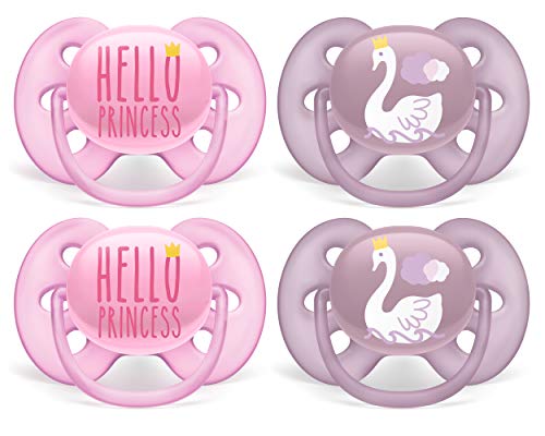 Philips Avent ultra soft pacifier 6-18m, hello princess/swan, 4 pack