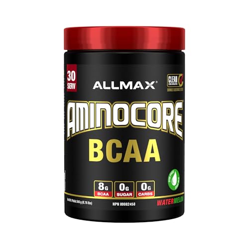 ALLMAX AMINOCORE BCAA Powder for Workout Muscle Recovery & Increased Endurance - Sugar Free, No Fillers 8.18 Grams Bcaas Amino Acids, B Vitamins for Women and Men - 30 Servings | Watermelon, 345g