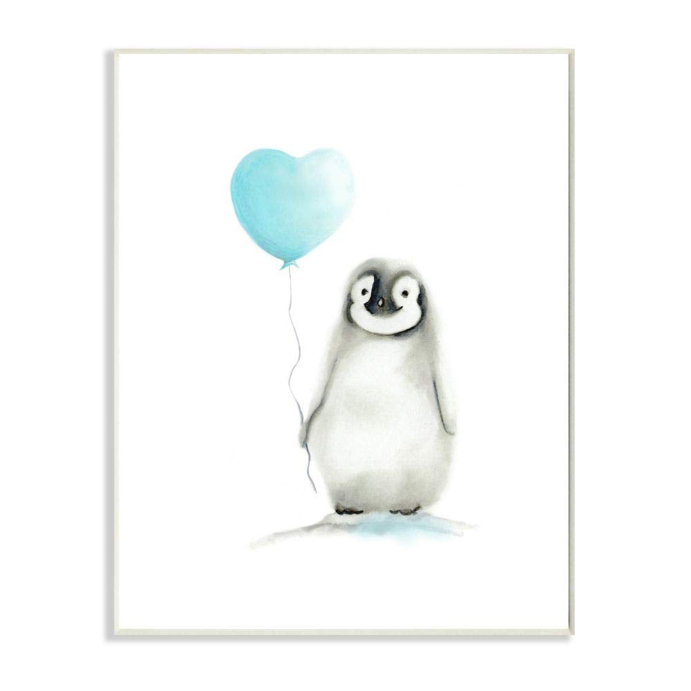 Stupell Industries Home Décor Collection Baby Penguin with Blue Balloon Wall Plaque Art(brp-2057_wd_10x15)