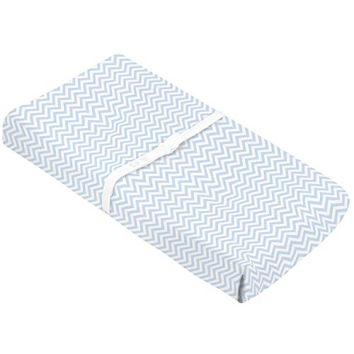 Kushies Baby 100% Breathable Cotton Flannel Contoured Changing Pad Cover with Slits for Safety Straps, 17" x 33" Blue Chevron