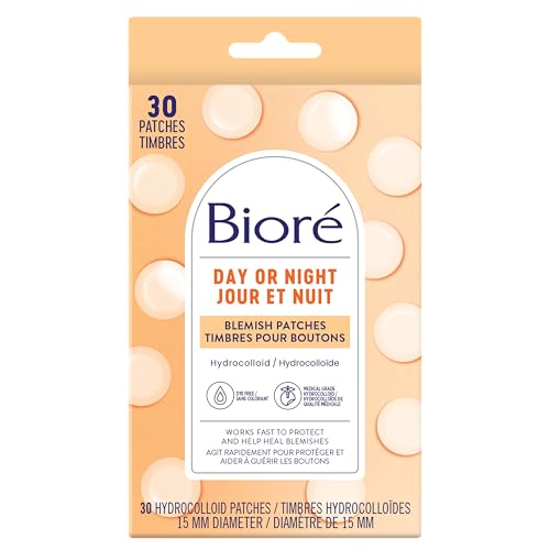 Bioré Day or Night Pimple Patches, Hydrocolloid Patches to Cover & Reduce Blemishes | For Oily Skin, Dye Free, 30 count