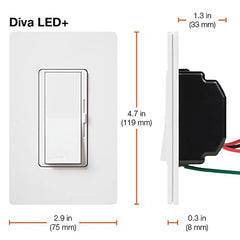 Lutron Diva LED Dimmer for Dimmable LED, Halogen and Incandescent Bulbs Single-Pole or 3-Way DVCL-153P-AL Almond