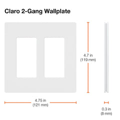 Lutron Claro 2 Gang Decorator/Rocker Wallplate, Gloss, White (1-Pack) | CW-2-WH