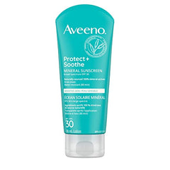 Aveeno Protect + Soothe Sensitive Skin Mineral Sunscreen SPF 30, Oat & Mineral Formula, Paraben Free, Fragrance Free, Dries Sheer, 88-mL