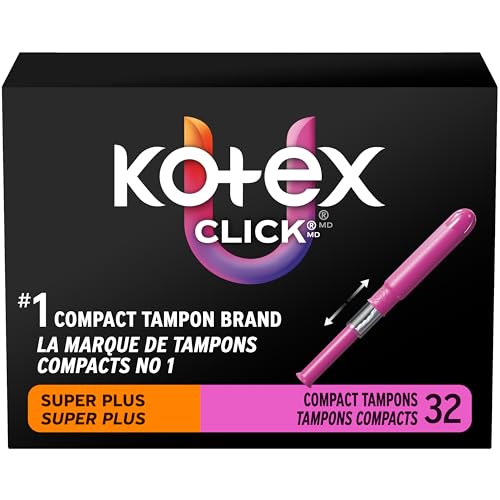 U by Kotex Click Compact Tampons, Super Plus Absorbency, Unscented, 32 Count