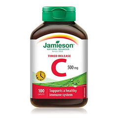 Jamieson Vitamin C 500 mg Timed Release Caplets, Supports Immune Health, Strong Teeth and Bones. Gradual Release of Vitamin C Throughout the Day, Vegetarian, Gluten-Free, 100 Count, Proudly Canadian
