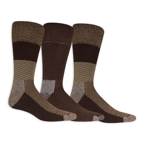 Dr. Scholl's Men's Advanced Relief Blisterguard Socks-2 & 3 Pair Packs-Non-Binding Cushioned Comfort, Brown Chevron - Crew (3 Pairs), 13-15