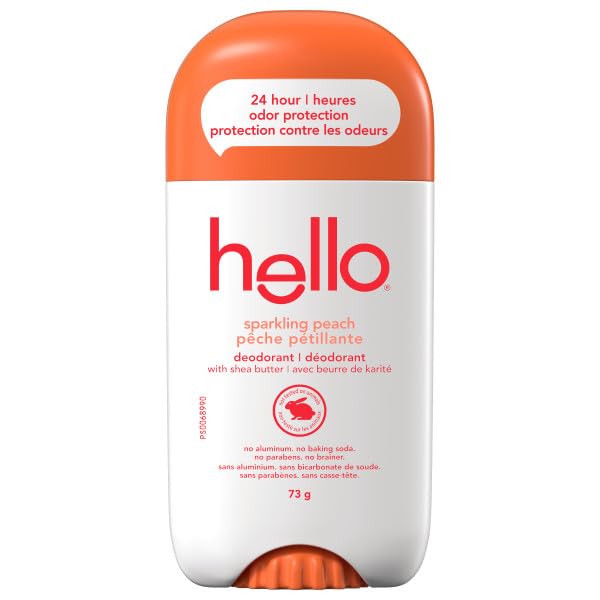 Hello Sparkling Peach Natural Deodorant with Shea Butter, Aluminum Free, Parabens Free, 73g