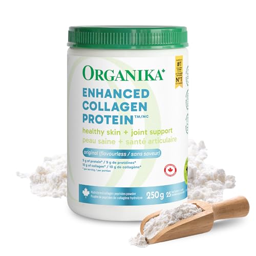 Organika Enhanced Collagen Powder (Type 1 & 3) – 10g Per Serving for Hair, Skin, Nails & Joints – Canadian-Made, Grass-Fed, Non-GMO, 250g 500
