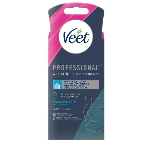 Veet, Precision Wax Strips with Easy Gelwax, Hair Removal, Remove the Shortest Hairs, Sensitive Formula, Face, 12 Count