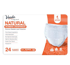 Veeda Natural Adult Incontinence Underwear for Women - Postpartum Underwear for Bladder Leakage Protection - Disposable Underwear with Maximum Absorbency - Small/Medium Size - 24 Count