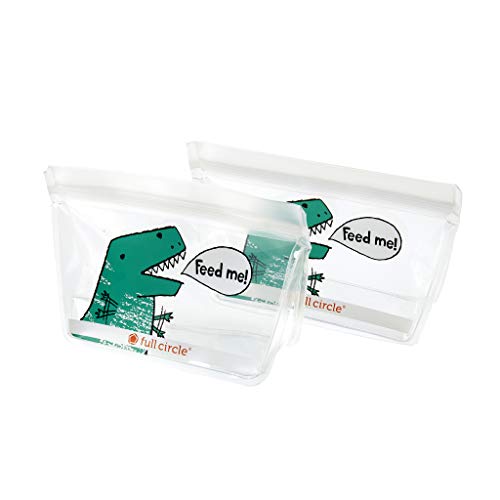 Full Circle ZipTuck Kids, Reusable Snack Bags, 2 Pack, Dinosaur