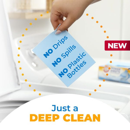 ARM & HAMMER Laundry Detergent Power Sheets - Quick Dissolve Strips - Up to 100 Loads - Convenient, Plastic Jug-Free Packaging - Fresh Linen Scent - 50 count