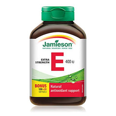 Jamieson Vitamin E 400 IU Softgels, Natural Antioxidant, Helps Prevents Tissue Damage and Vitamin E Deficiency. Gluten-Free, No Artificial Flavours, Colours, or Preservatives, 120 Count, Proudly Canadian