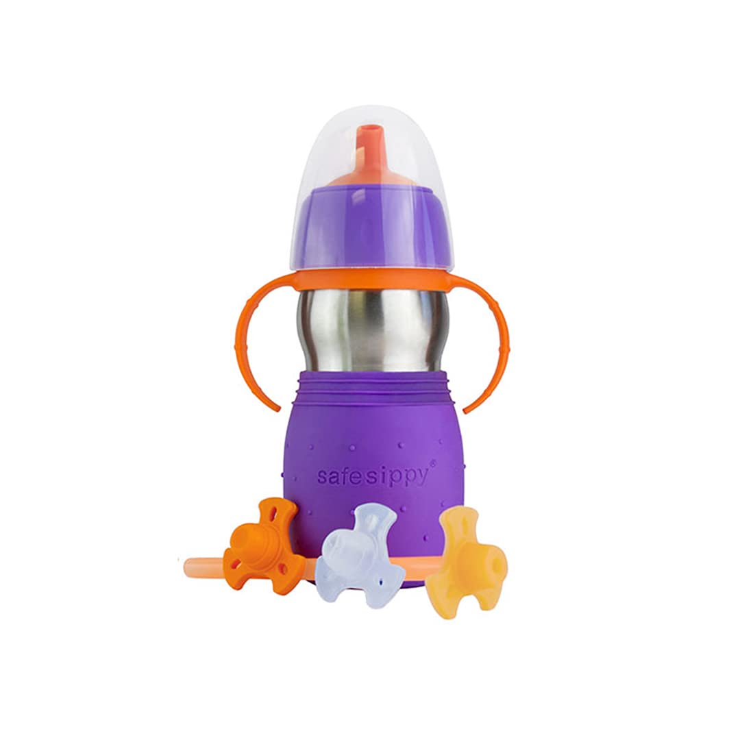 Kid Basix Safe Sippy 2 | Stainless Steel Cup for Babies/Toddlers | Convertible Sippy or Straw | Dishwasher Safe | 11 Oz. | Bpa Free | Purple